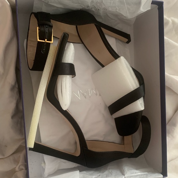 STUART WEITZMAN 100S Square Nudist Black Satin Sandal - Size 7.5 - Like New - Picture 10 of 11